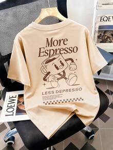 印有“Love Coffee”英文字样的短袖T恤，适合青少年女孩穿着 - 休闲宽松运动风圆领T恤，是夏季上学和户外活动的完美礼物，春夏款。 - 杏色 - 查看 1