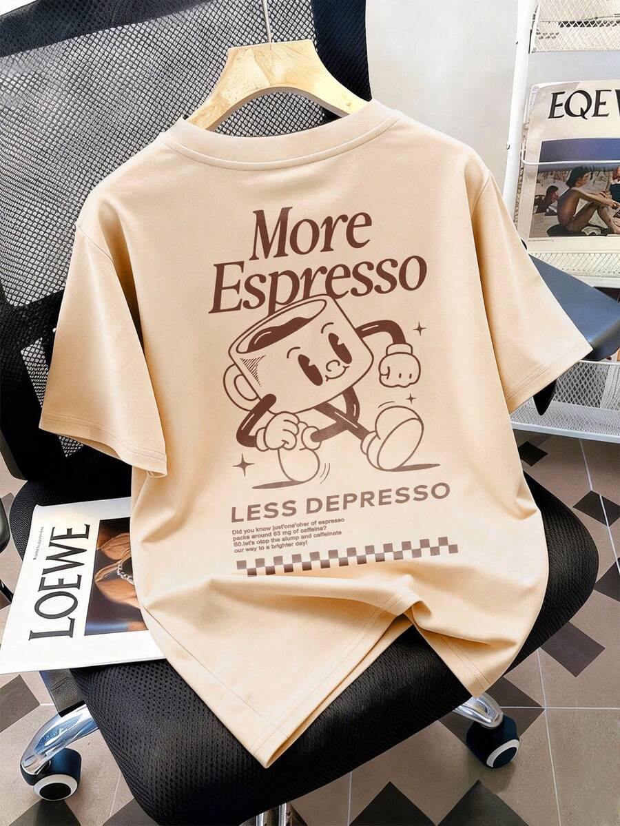 印有“Love Coffee”英文字样的短袖T恤,适合青少年女孩穿着 - 休闲宽松运动风圆领T恤,是夏季上学和户外活动的完美礼物,春夏款。 - 杏色 - 查看 1