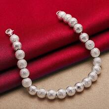 8mm Matte Bead Ball Chain 925 Sterling Silver Plated Bracelet For Woman Engagement Wedding Jewelry - Silver - View 5