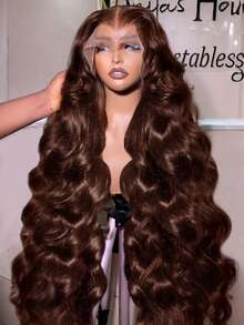 613# Light Golden 13x4 Long Straight Lace Front Wig, Heat Resistant Fiber No Glue Lace Front Wig Replacement, Pre-Trimmed With Baby Hair Natural Hairline, 34 Inch High Definition Transparent Lace Freestyle Fashion Wig For Women And Girls, Party And Vacation - Brown - View 7