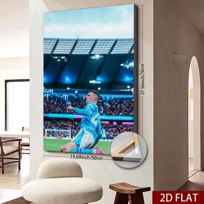 1pc Phil Foden Manchester City Framed Canvas Wall Art - 2D Flat Print, 60x80cm, Celebration Poster For Fans & Bedroom Decor