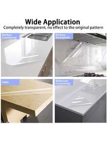 1 Roll Transparent Kitchen Protective Film, Waterproof, Oil-Proof, Flame Retardant, Mildew Proof, Removable Adhesive Sticker, Suitable For Tabletop, Wall, Coffee Table, Dining Table, Furniture, Marble Renovation, Etc. - View 7
