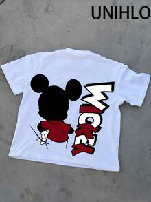 Disney UNIHLO Mickey  Print  Summer Casual Versatile Pure Cotton T-Shirt Suitable For Any Place - trắng - Xem 4