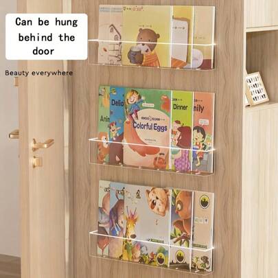 1pc Wall-Mounted Book Storage Rack, Book Display Shelf, Transparent Bookshelf, Comes With Adhesive Backing, Suitable For Classroom, Office, Bedroom, Desk Storage, Book Display And Storage
