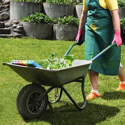 14'' PU Puncture-Proof Wheelbarrow Wheel 3.50-8, Heavy Duty Solid Replacement Tyre Complete With Axle For Garden Trolley, Barrow, Go Kart & Trailer