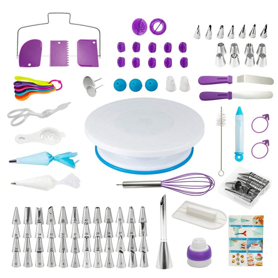 137pcs Cake Decorating Kit With Revolving Turntable, Piping Tips, Pastry Bags, Spatulas & Fondant Tools, Baking Set For Beginners & Professionals - Purple - View 1