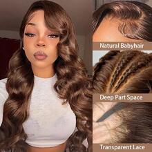 613# Light Golden 13x4 Long Straight Lace Front Wig, Heat Resistant Fiber No Glue Lace Front Wig Replacement, Pre-Trimmed With Baby Hair Natural Hairline, 34 Inch High Definition Transparent Lace Freestyle Fashion Wig For Women And Girls, Party And Vacation - Brown - View 3