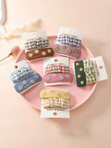 2pcs/Set Fabric Floral Embroidered Hair Clips, Sweet & Cute Girl Bangs BB Clips, Water Drop Shaped Hairpins - Multicolor - View 1