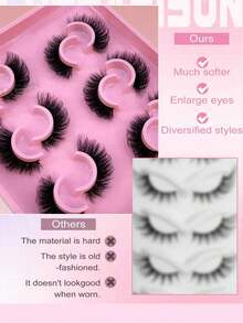 6对猫眼假睫毛，逼真凌乱效果，仿貂毛材质，自然纤长，柔软蓬松，条状假睫毛 - 黑色 - 查看 3