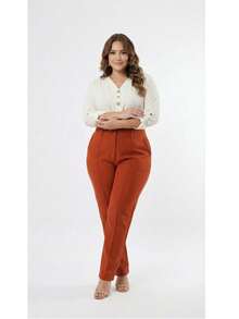 Plus Size Tailored Dress Pants - Terracota - Ver 2