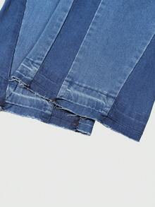 男士街头风拼接喇叭牛仔裤，纽扣拉链闭合，休闲直筒裤型，适合送给丈夫或男友，四季皆宜。 - 藍色 - 查看 6