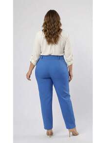 Plus Size Tailored Dress Pants - Blue - View 3