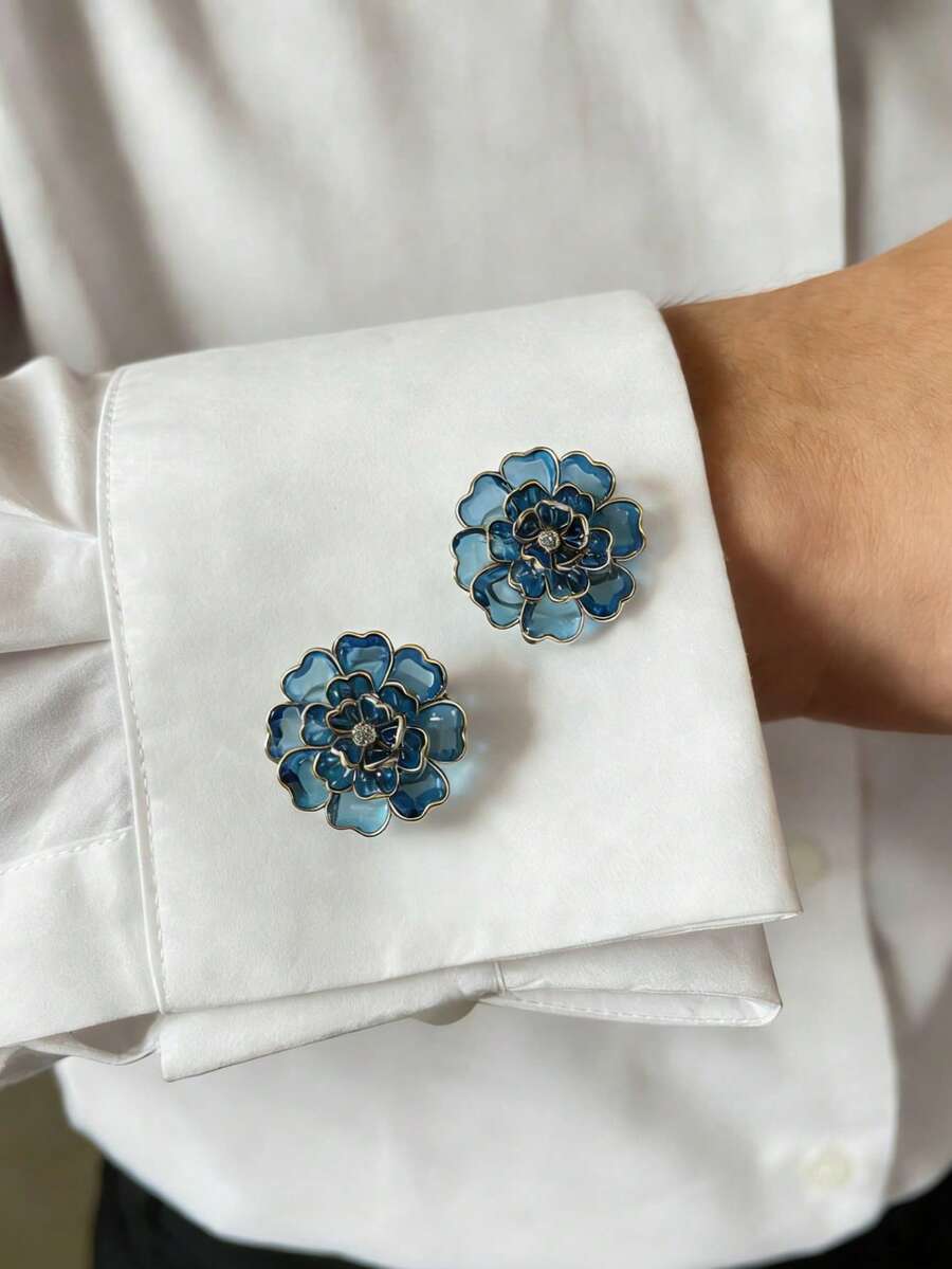 Estos gemelos con diseño floral irradian un ambiente de moda y elegancia. Los botones de camisa son un accesorio lujoso para reuniones de damas, un regalo perfecto para mujeres y una opción ideal para fiestas diarias y festivas. - Multicolor - Ver 1