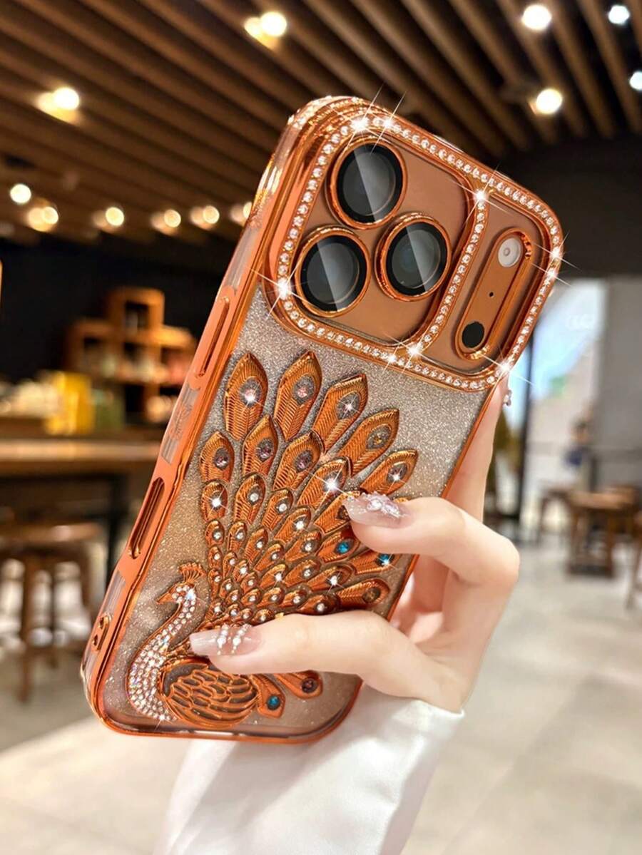 1件時尚高級電鍍3D水鑽鹿造型個性化防摔手機保護殼,適用於Apple 17 18Pro Max 16 15 14 13 12 11系列 - 橘色 - 查看 1