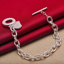 925 Sterling Silver Plated Heart Pendant Bracelet OT Buckle For Woman Charm Wedding Engagement Fashion Party Jewelry - Silver - View 5
