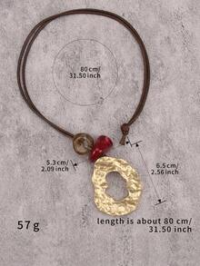 1pc Vintage Green Stone Sun Shaped Alloy Necklace, Gift For Girlfriend, Wife, Mother - Bronze Irregular Geometric Shapes - View 3