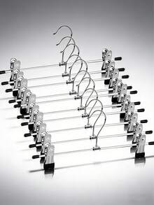 10pcs Galvanized Pants Clips Multifunctional Stainless Steel Clothes Hangers For Non-Slip Storage, No Trace - Silver - View 7