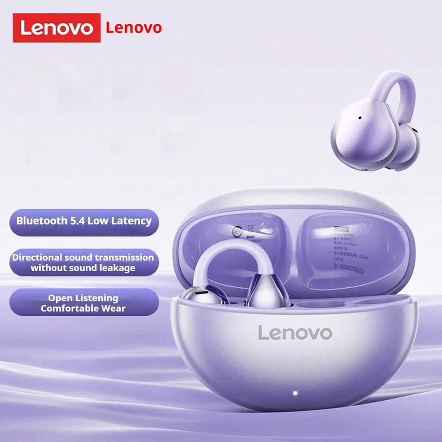 Lenovo-TA410 是一款新型骨传导运动耳夹式耳机，具有超长续航时间和高品质音效。 - 紫色 - 查看 1