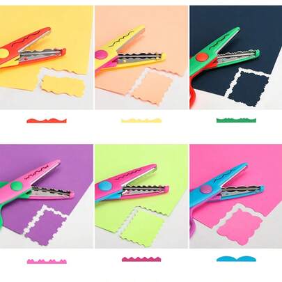6pcs Colorful Lace Wave Scissors, Handmade DIY Sewing Tools, 5.5cm Blade Plastic Material, Chinese New Year Gift, Artistic Handcraft DIY Different Shaped Scissors Suitable For Classroom Decoration, Paper & Fabric Cutting, Various Wave Scissors In Multiple Colors, Home, Birthday Party, All Kinds Of Party Decoration Cutting Scissors