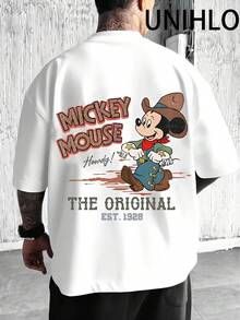 Disney UNIHLO Mickey  Print  Summer Casual Versatile Pure Cotton T-Shirt Suitable For Any Place - White - View 1