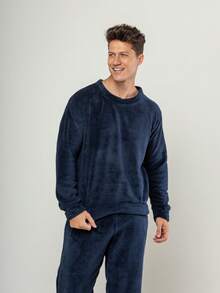 Men's Ultrasoft Long Fleece Pajamas For Cold Winter - Navy Blue - View 5