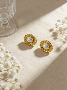 1 Pair Fashion Elegant Personalized Gold Earrings.Crafted From High-Grade Stainless Steel With An Finish, These Elegant, Vintage-Inspired Earrings Are Perfect For Festive Occasions. Stainless Steel Earrings - Gold - View 4