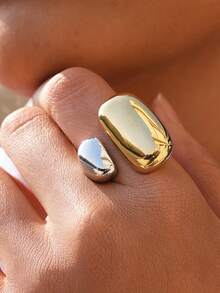 Frminee 1pc Gold & Silver Memangle Thick Stainless Steel Ring Waterproof Finger Jewelry Personalized Ring Western Jewelry - Multicolor - View 3