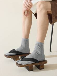 1/3 Pairs Unisex Two-Toe Mid-Calf Socks, Spring/Summer Split Toe Thumb Socks, Black/White/Gray Pig Hoof Design, Soft & Comfortable - Multicolor - View 9