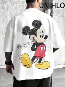 Disney UNIHLO Mickey  Print  Summer Casual Versatile Pure Cotton T-Shirt Suitable For Any Place - White - View 1