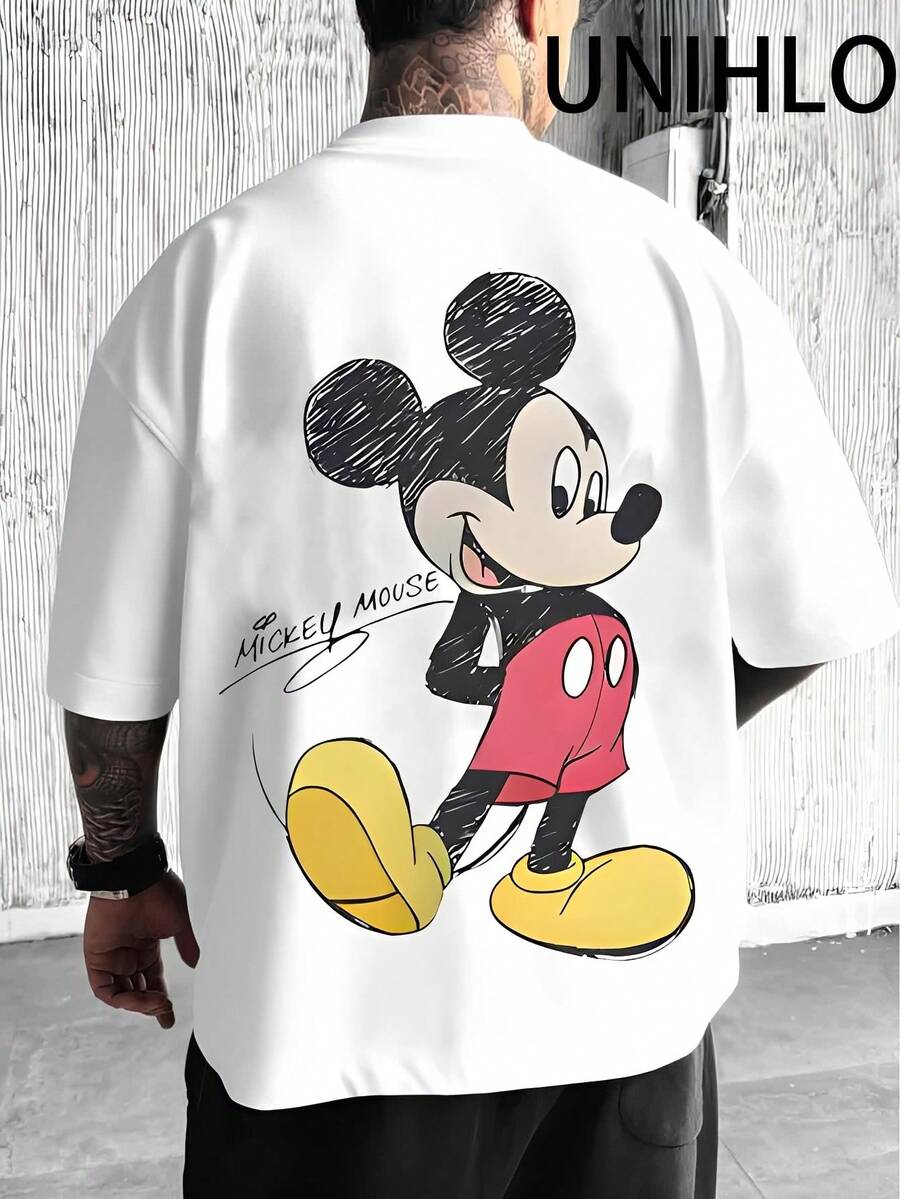 Disney UNIHLO Mickey  Print  Summer Casual Versatile Pure Cotton T-Shirt Suitable For Any Place - White - View 1
