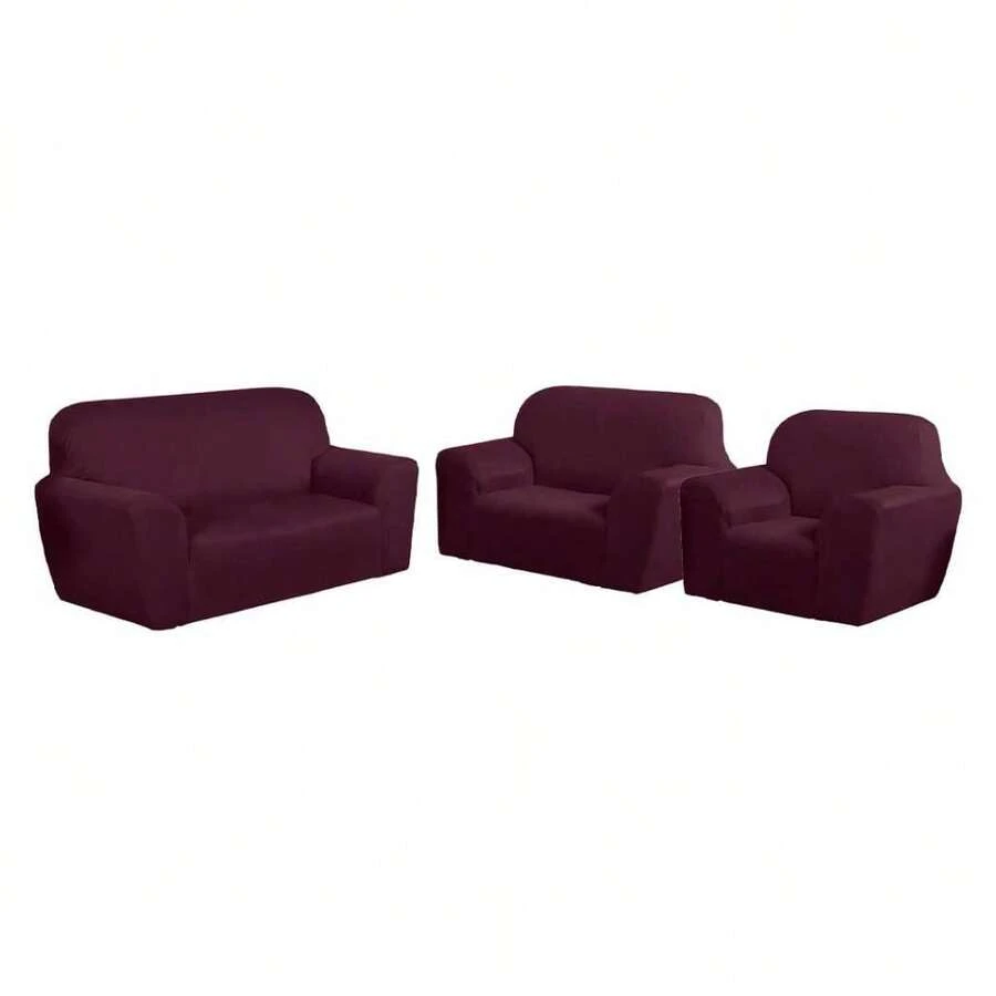 Protective Cover For Sofa 3x2x1 Seater, Plain, Fitted, Gel Polyester Mesh, Fast Shipping. - Burgundy - View 1
