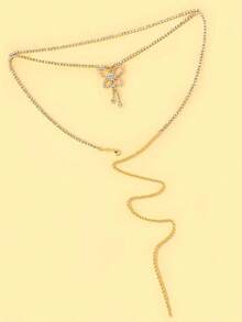 1pc Fashionable Sexy Silver Double-Layer Butterfly Waist Chain, Rhinestone Tassel Hollow Beach Waist Chain NA0Q - Vàng - Xem 5
