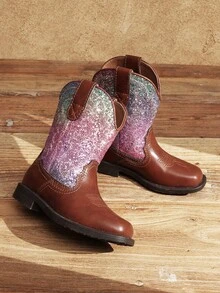 1 Pair Classic Embroidered Fashion All Season Children Boots, Toddler Little Boys Girls Cowboy Boots,Everyday And Vacation Wear, Low Heel Mid-Calf Girls Boots - Cà phê nâu - Xem 9