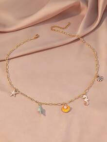Hihho 1pc Luxury Ocean Element Necklace Set, Lightweight Elegant Ocean Themed Necklace Set Is Both A Youthful Daily Accessory And An Ideal Gift To Spread Good Vibes - Gold - View 7