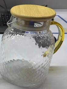 1pc High Borosilicate Glass Juice/Beverage Pitcher With Bamboo Steel Lid, Rice Grain Texture Cold Water Carafe, Large Capacity Tea Pot, Kitchen Utensil - Multicolor - View 13