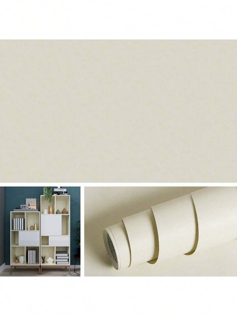 1卷米色纯色自粘壁纸，可移除PVC贴纸，适用于卧室、客厅家居装饰墙面，家具翻新，DIY简易安装，尺寸：15.7英寸 x 39.3英寸/118.1英寸/196.8英寸