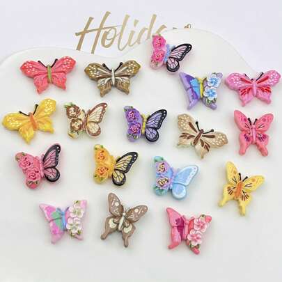 20pcs Mixed Flower & Butterfly Series Flat Back DIY Craft Resin Stickers, For Making Earrings, Hair Accessories, Jewelry Decorations