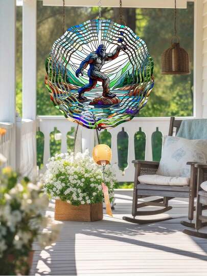 1个10英寸3D不锈钢大脚怪风车，户外花园装饰金属闪亮风车动态雕塑，庭院农场装饰，男女通用礼物