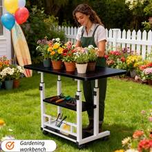 Heavy-Duty Height-Adjustable Multi-Functional Garden Workbench | Metal Frame, Large Worktop, With Four Braked Casters, Suitable For Offices, Bedrooms, Patios, Gardens/Gardens, Etc. Durable And Easy To Clean, Can Be Used As A Planter Table Or Outdoor - 黑色 - 查看 1