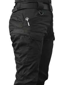 Work Pants With Open Placket, Waist Belt, Windproof Pants, Outdoor Tactics, Multiple Pockets, Casual Pants, Waterproof Men's Pants - 黑色 - 查看 5