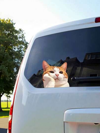 1pc Cute Orange Cat Window Sticker - Fantasy Animal Decal, Suitable For Home And Car Decoration, Easy To Peel And Stick, PVC Material, Notebook Sticker, Add A Highlight To Your Beloved Car