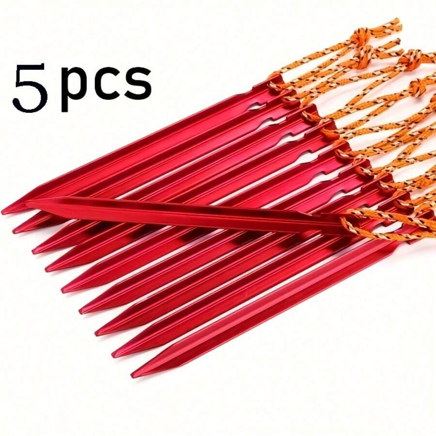5pcs Aluminum Alloy Tent Stakes, Triangular Camping Pegs, Portable Outdoor Hiking Backpack Travel Household Tent Nails - Multicolor - View 1