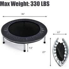 Tombling Fitness Mini Trampolin para Niños 36/38 Pulg – Rebotador Silencioso Plegable o Fijo con Almohadilla – Carga 170/300 LB – Ejercicio  en Casa Tombling Trampolín - Negro - Ver 8