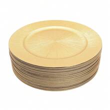 LOYALHEARTDY-BTG Antique Charger Plates Set, 50 Pcs 13in Plastic Embossed Dinner Plate, Round Charger Serving Plate Elegant Floral Plates For Dinner Wedding Party Event Table Setting Decoration - 金幣-50個 - 查看 8