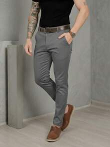 Men's Smart Casual Trousers, Premium Satin Fabric, Tailored Style, Welt Pockets - 灰色 - 查看 10