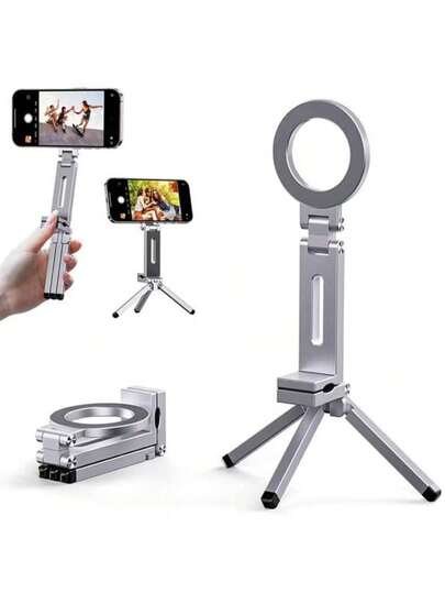 1个便携式折叠磁吸车载手机支架，带三脚架，桌面支架，多功能迷你旅行办公桌支架，无需电池，便携式三脚架，设计时尚