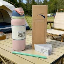 24Oz&32Oz Stainless Steel Insulated Water Bottle With Straw, Portable Coffee Mug Suitable For Hot & Cold Drinks, Fitness And Cycling Water Bottle, Leak-Proof Lid Travel Cup For Camping, Hiking, Driving, Outdoor Activities - Light Pink - 查看 3