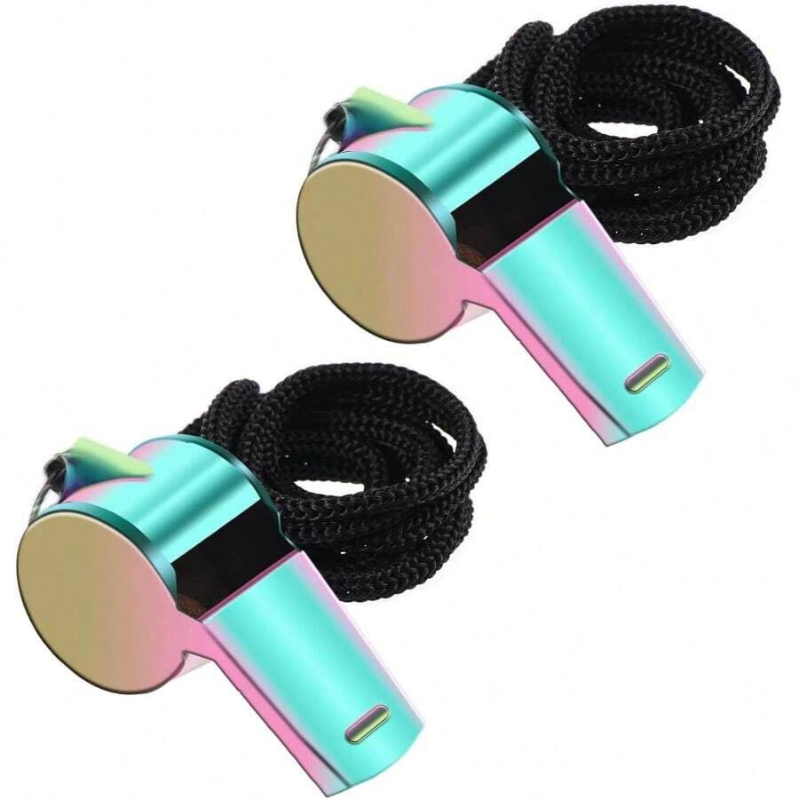 2Pack Whistle With Lanyard Stainless Steel Metal Whistle Colorful Whistle Bulk Loud Sports Whistle Teachers, Referees, Emergency - Rainbow - View 1