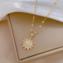 Titanium Steel Gold Sunflower Necklace, Luxury High-End Jewelry For Christmas, New Year, Weddings, Romantic Gifts, And Daily Wear - Gold - View 2