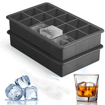 1个硅胶方形冰格，15格，不粘硅胶材质，易脱模，适用于冰箱，多格设计，可制作饮料、鸡尾酒和咖啡冰块，是家庭、酒吧派对的理想之选，可制作出晶莹剔透、大小均匀的冰块，是必备的酒吧工具和返校厨房用品。